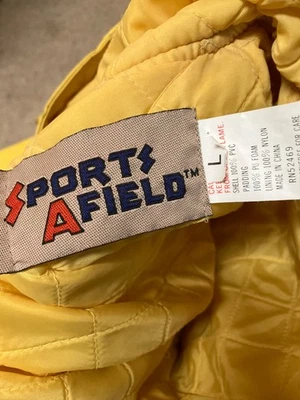 罕见复古 Sports Afield 连帽经典黄色雨衣 PVC 夹克 尺寸 大号 — 第 1/4 张图片