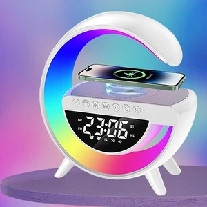 Lámpara de mesa de carga inalámbrica, altavoz Bluetooth multifuncional y reloj despertador... - Imagen 1 de 7