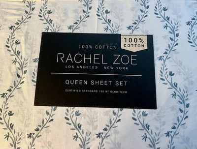 Rachel Zoe Cotton, Blue Cleo Vine  Queen Sheet Set New - Image 1 of 2