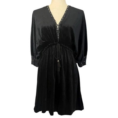 Juicy Couture Y2K Velvet Dress Size S Black Velour Draped Dolman Old Money Glam - Image 1 of 4