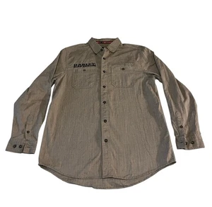 Harley Davidson Shirt Men's Large Grey Long Sleeve Button Up Biker Logo Garage - Picture 1 of 6