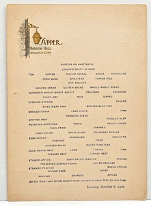 Haddon Hall Atlantic City Restaurant Supper Menu for Sunday October 6th, 1901 - Picture 1 of 2