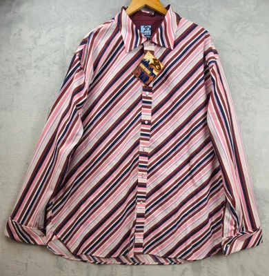 Raw Blue Nu Realms Men Shirt 3XL Maroon Pink Multicolor Slant Striped Cuffed NWT - Image 1 of 4
