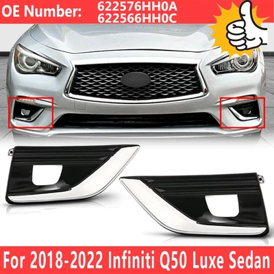 Bisel de cubierta de luz antiniebla para parachoques delantero Infiniti Q50 Luxe 2018-2023 con moldura cromada Foto 1 de 4
