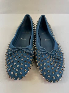 Christian Louboutin Sweetie Jane Spikes Denim Ballet Flats Size 38 1/2 - Picture 1 of 10