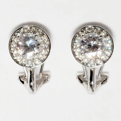 Nadri Earrings Silver Tone CZ Stones Preowned Plated metal CZ synthetic - Image 1 of 4