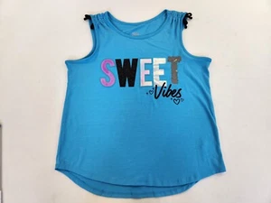 Justice Kids Girls Size 18 Blue Tank Top Muscle Beach Sweet Vibes Scoop Neck - Picture 1 of 7