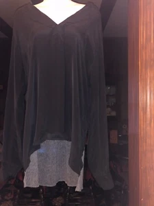 $ 290 neu ohne etikett Sjobeck Malibu schwarz grau seide hübsches Shirt Oberteil Bluse Tunika geteilt Bk L - Bild 1 von 10