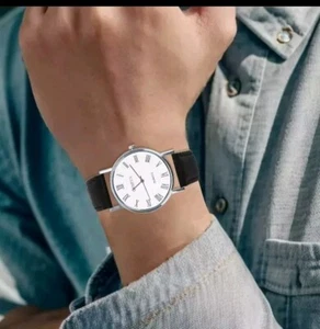 ⌚️NEW Geneva Black & White Roman Numeral Quartz Stylish Fashion Mens Watch Gift - Picture 1 of 12
