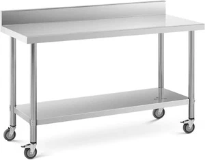 Royal Catering Work Table with Wheels Backsplash 160 kg Load Capacity 60x150 cm - Picture 1 of 5