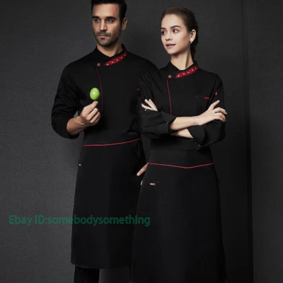 Men Women Chef Long Sleeve Cook Coat Kitchen Unisex Uniform Jacket Top M-3Xl - Image 1 of 4