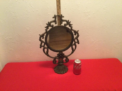 Vintage Cast Iron Vanity Mirror Ornate Cover