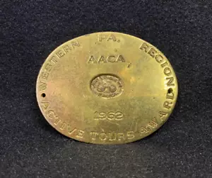 Placa de premio AACA 1962 Western PA Pennsylvania región Active Tours - Imagen 1 de 3