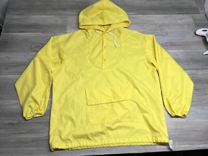 Vintage 80s 90s Utility Hooded Popover Jacket Yellow Lightweight Anorak Size 2XL - Picture 1 of 7