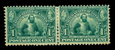 U.S. 1907 Jamestown Expo - Captain John Smith 1c green Scott # 328  mint MH PAIR - Image 1 of 2