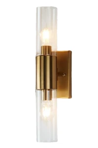 Rustic Geometric Design Double Tube Wall Sconce Damp Rated Hand-Cut Glass - Picture 1 of 5