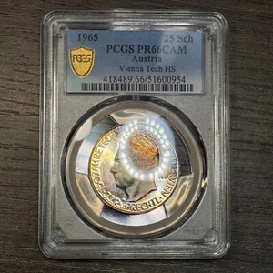 PR66CAM 1965 Austria 25 Schilling Silver Proof, PCGS Trueview- Rainbow Toned - Picture 1 of 7