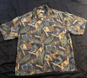 Tommy Bahama Silk Cigar Pattern Shirt Large Havana Hawaiian Button Down Vacation - Picture 1 of 7