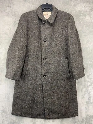 VTG Harris Tweed Richman Bros Men's Trench Overcoat 40 Brown Scottish Wool 60s - Photo 1/4