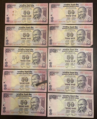 50 Rupees Reserve Bank Of India Some UNC 10 Banknotes - Image 1 of 2