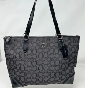 Coach F2995 Taylor Tote Bag Canvas in Signature Jacquard, NEW, Black/Smoke, - Picture 1 of 6