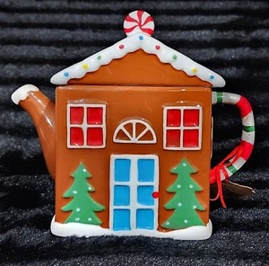 Gingerbread House Teapot Hand Painted Ceramic Lang Candy Ribbon Handle BEAUTIFUL - Picture 1 of 11