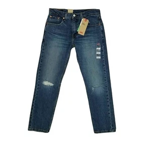 Levis 502 Taper Distressed Rip Tear Denim Blue Jeans Mens 30 x 30 - Picture 1 of 8