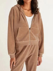 Z SUPPLY Zuri Frappe Marrón Algodón Terciopelo Cremallera Sudadera con Capucha, Talla L - Imagen 1 de 8