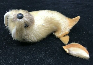 Vintage Walrus Brown Hair Fur Toy Broken Fins Plastic Tusks Alaskan Souvenir - Picture 1 of 6
