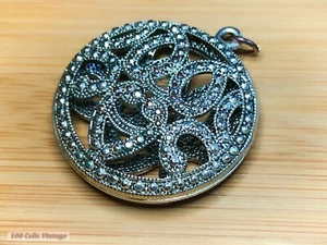 Grande Redondo Tono Plata Marcasita Joyas-4cm-Vintage Colgante Dije-0re - Imagen 1 de 4