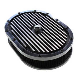 Oval Black Polished Finned Air Cleaner 12" x 2" Holley Edelbrock Quadrajet - Bild 1 von 4