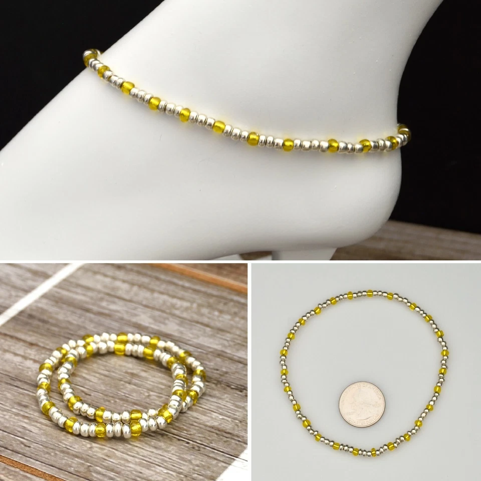 Pulsera tobillera elástica con cuentas de vidrio - Colección plata Foto 1 de 1