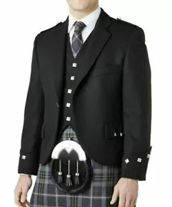 Men's BLACK Handmade Scottish Argyle kilt Jacket & Waistcoat/Vest Wedding Dress - Picture 1 of 8