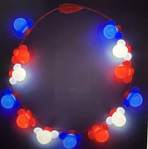Disney Parks Mickey Mouse Americana Red White Blue Light Up Necklace Lanyard New - Picture 1 of 4