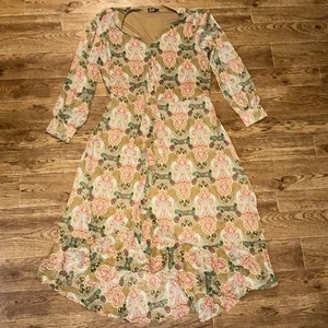 Justin Boots Pink tan western paisley maxi wrap dress Bishop Sleeves plus sz 2XL - Picture 1 of 7