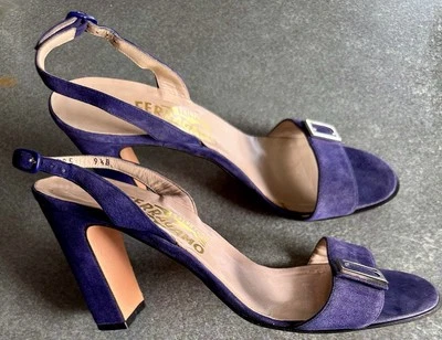 SALVATORE FERRAGAMO SLING-BACK SANDAL  HEEL PURPLE NUBUCK 9 1/2 - Изображение 1 из 4