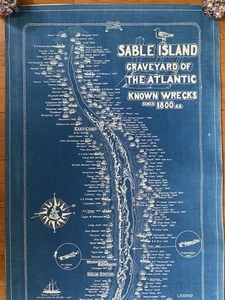 Sable Island Shipwreck Map 1948 Nova Scotia Canada America Cyanotype Graveyard - Picture 1 of 9