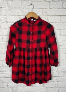 GAP KIDS Girls Red Buffalo Plaid Long Sleeve Button Front Dress Size Medium 7/8 - Picture 1 of 4