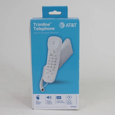 White AT&T TR1909 13-Number Memory Trimline Corded Phone New, Sealed - Image 1 of 4