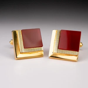 LANVIN Silver x Red Agate Cufflinks w 1.6 cm made in France with box Used - Picture 1 of 8