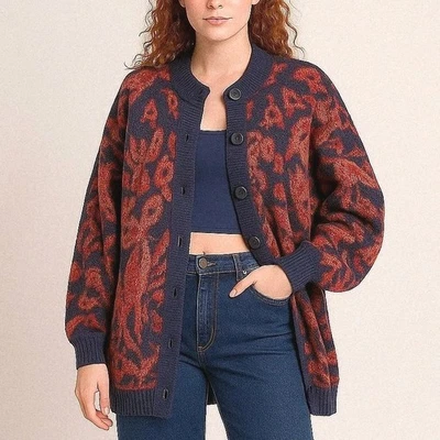 Abrigo Chaqueta Tejido Ciervo Blanco Multicolor Lana Mohair Talla M Relajado De Colección Foto 1 de 4