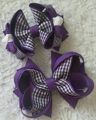 ZANDAS DREAM BOUTIQUE Girls purple gingham school bow set, girls hair clips, purple school bows