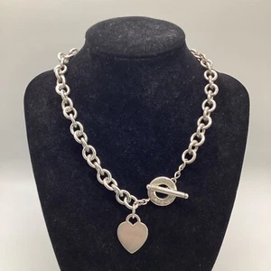 Collar grande Tiffany & Co de plata esterlina con etiqueta de corazón en blanco palanca de 16" - Imagen 1 de 11