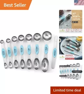 Stainless Steel Magnetic Measuring Spoons Set of 8 with Leveler, Nesting Meta... - Picture 1 of 10