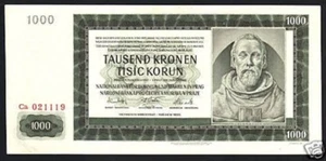BOHEMIA & MORAVIA 1000 KORUN P15 A 1942 EURO PARLER UNC SCARCE CURRENCY BANKNOTE - Picture 1 of 1