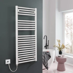 Bellerby Electric Heated Towel Rail Warmer / Radiator, Prefilled, White, IP67 - Picture 1 of 5