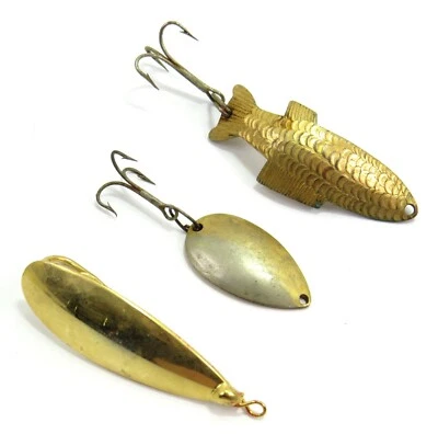 Señuelos de pesca Thomas, Johnson vintage con plantilla de cuchara de metal, lote mixto de 3, leer Foto 1 de 4