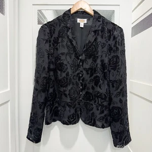 Talbots Black Velvet Floral Top Medium Flutter Witchy Whimsygoth Goth Halloween - Picture 1 of 6