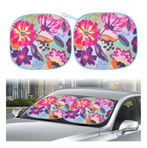 Auto Drive Car Windshield Twist Sun Shade Floral Design Universal Fit 2-pc Set - Picture 1 of 8