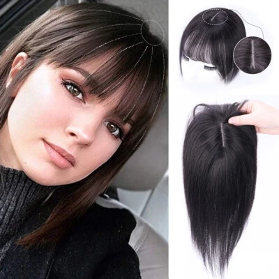 Pieza superior recta con pinza de cabello humano flequillo en cubierta de pieza para el cabello pérdida de cabello Foto 1 de 4